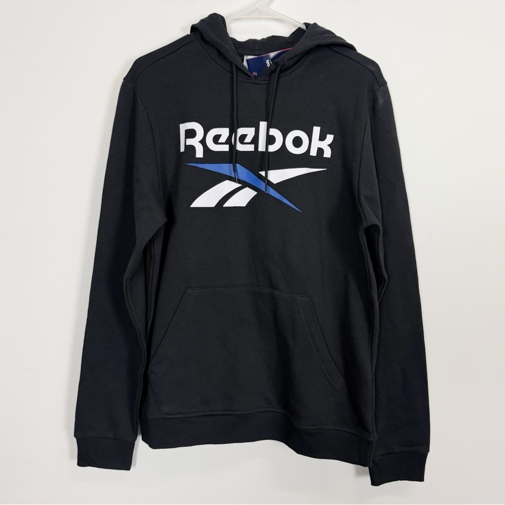 Reebok Logo Hoodie Mens small Black Sweatshirt Cotton Blend Pullover NWT